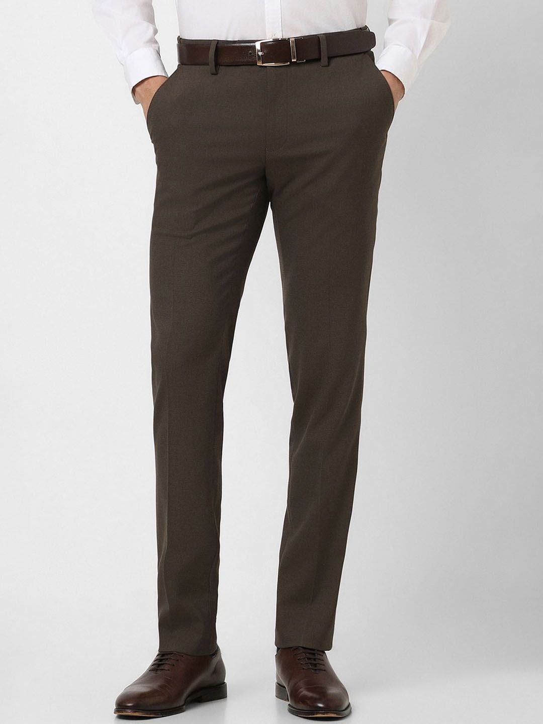 Peter England Men Textured Slim Fit Trousers