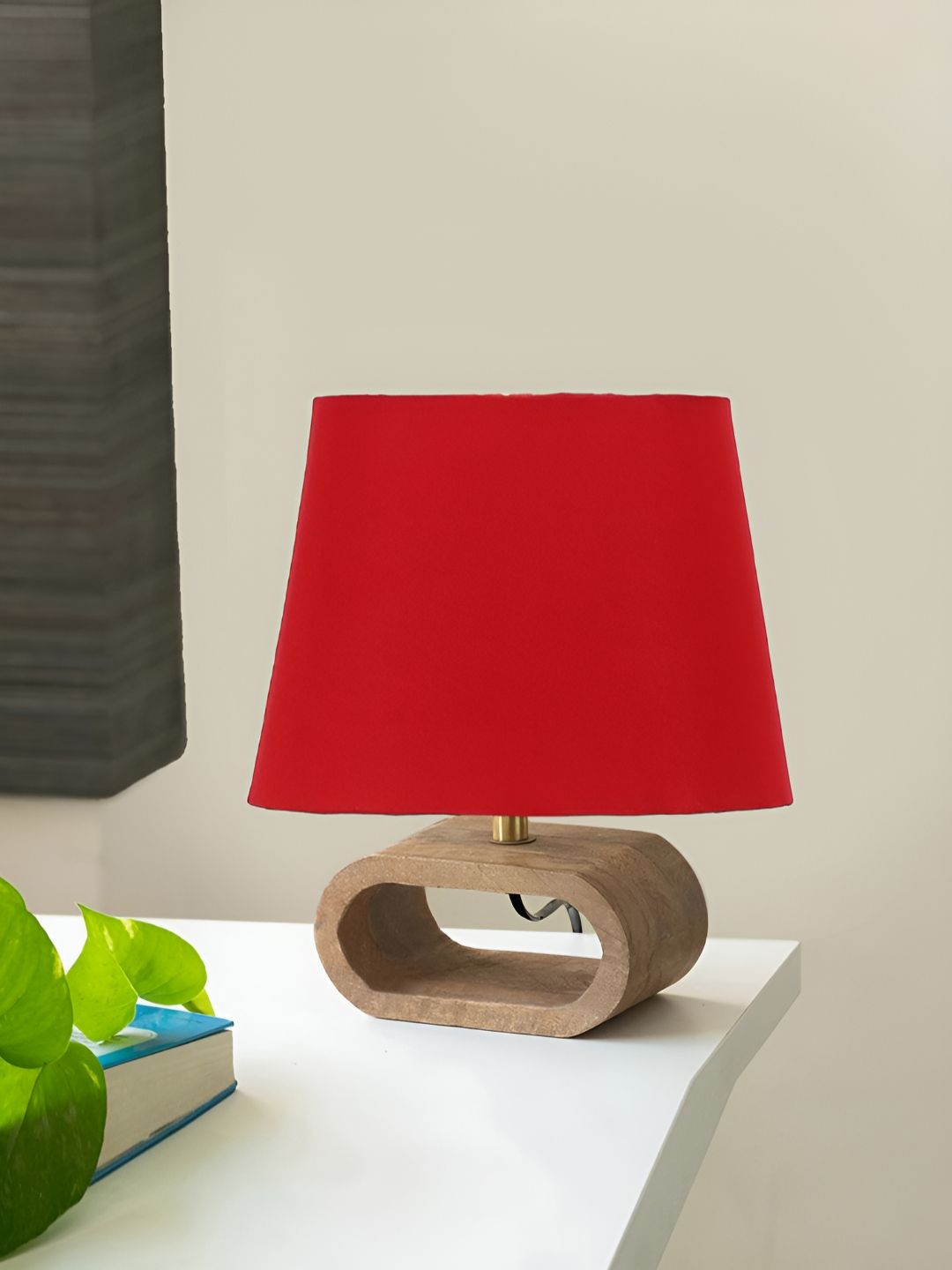 Devansh Red Wood Traditional Frusturical Shaped Table Lamp