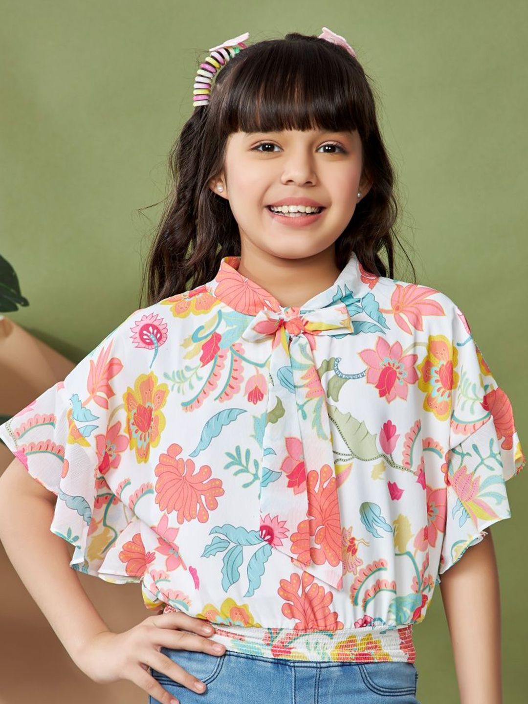 Peppermint Floral Print Kimono Sleeve Top