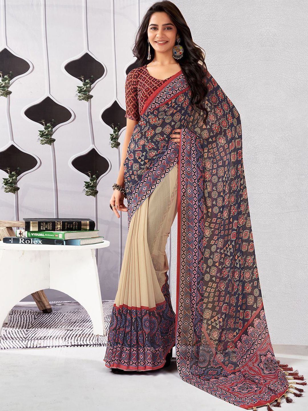DIVASTRI Ethnic Motifs Pure Georgette Muga Saree