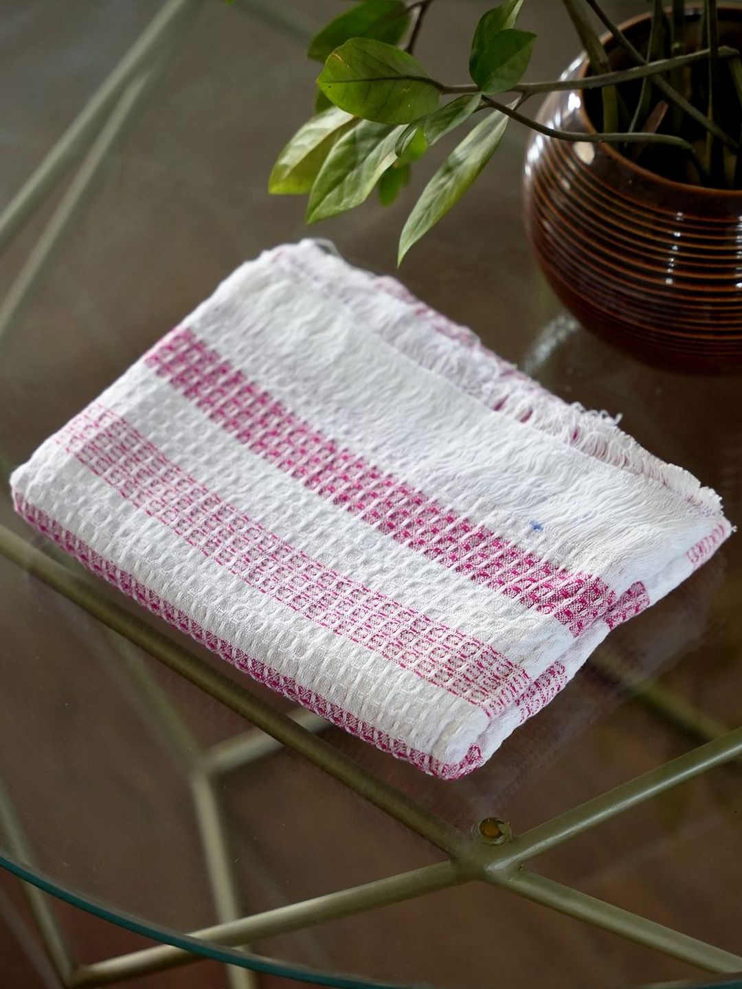 Thirsty Towel Thirsty Towel Stripe Waffle Weave Cotton 200GSM Super Soft Adult Thin Bath Towel-28x55In