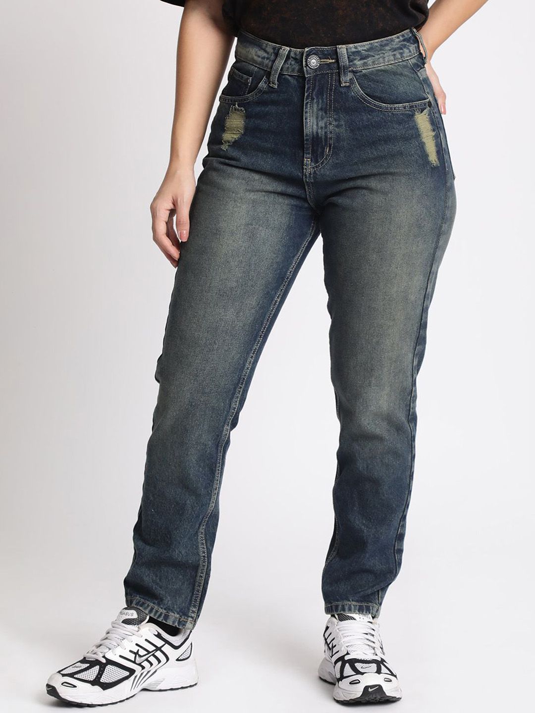 Bene Kleed Women Low Distress Light Fade Jeans