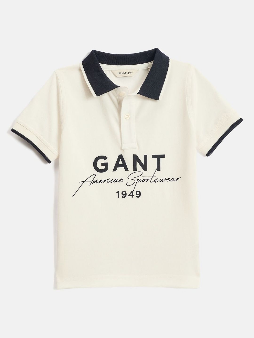 GANT Boys Typography Printed Polo Collar Monochrome Pure Cotton Applique T-shirt
