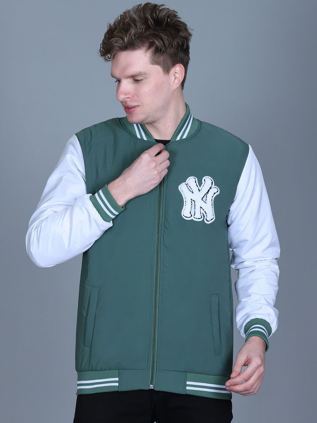 SANHOK Men Colourblocked Polyester Lightweight Denim Jacket with Patchwork