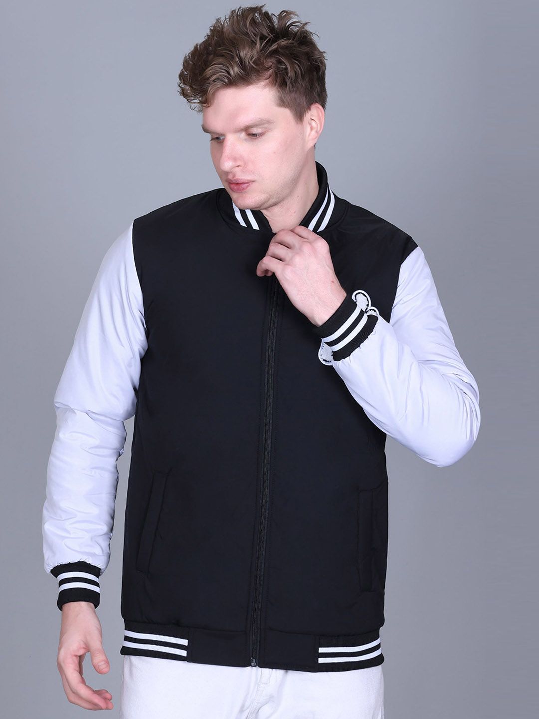 SANHOK Men Colourblocked Polyester Lightweight Sporty Jacket with Patchwork