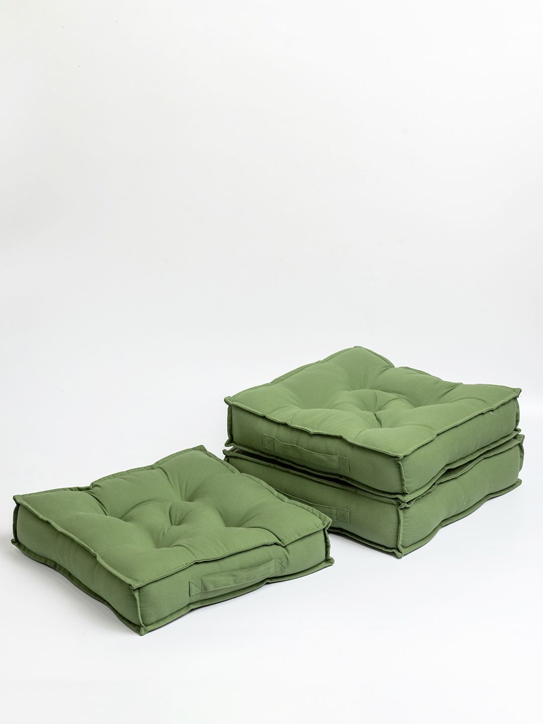 SKANDA FAB Green 3 Pieces Pure Cotton Square Floor Cushions