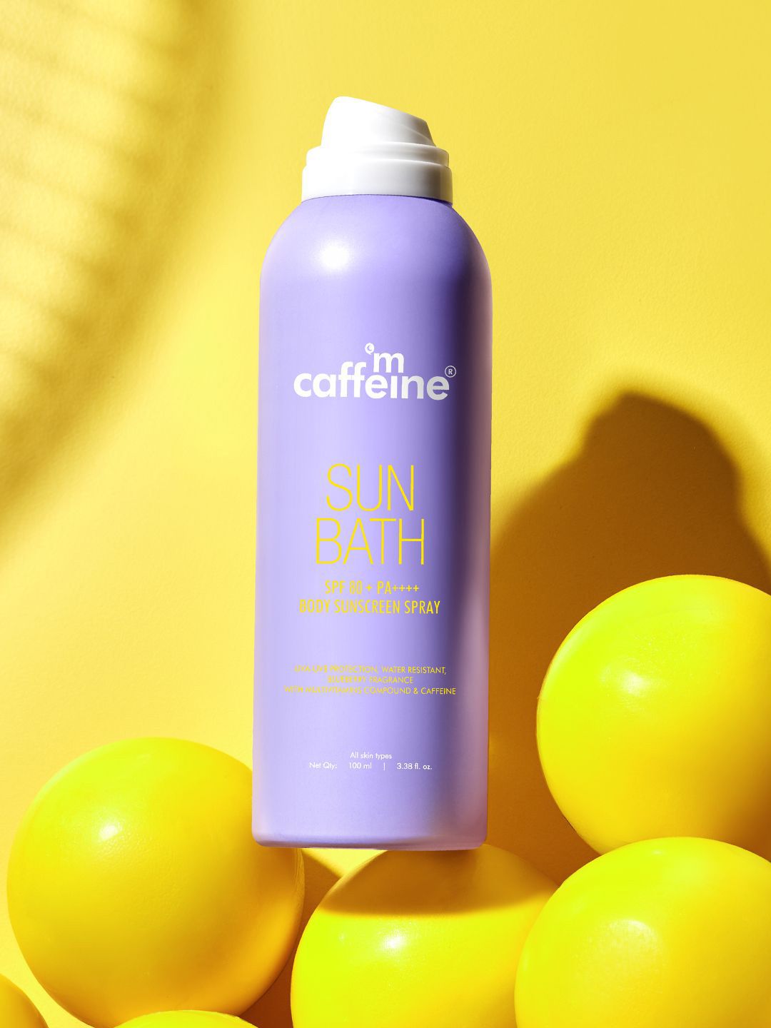 MCaffeine Sun Bath Water Resistant Body Sunscreen Spray SPF - 80 ++ - 100 ml deal from myntra