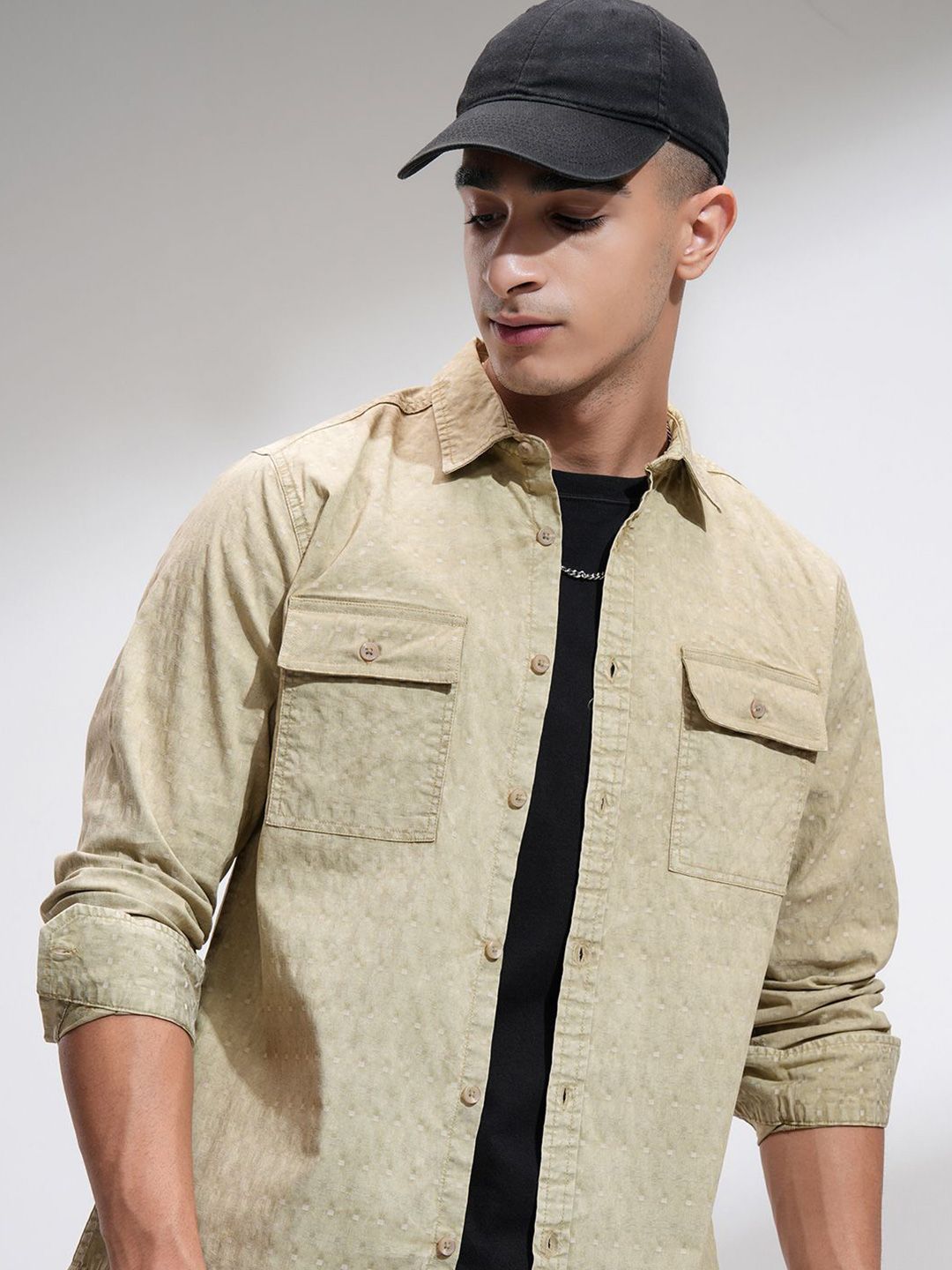 HIGHLANDER Men Sulphur Washed Utility Pocket Casual Shirt