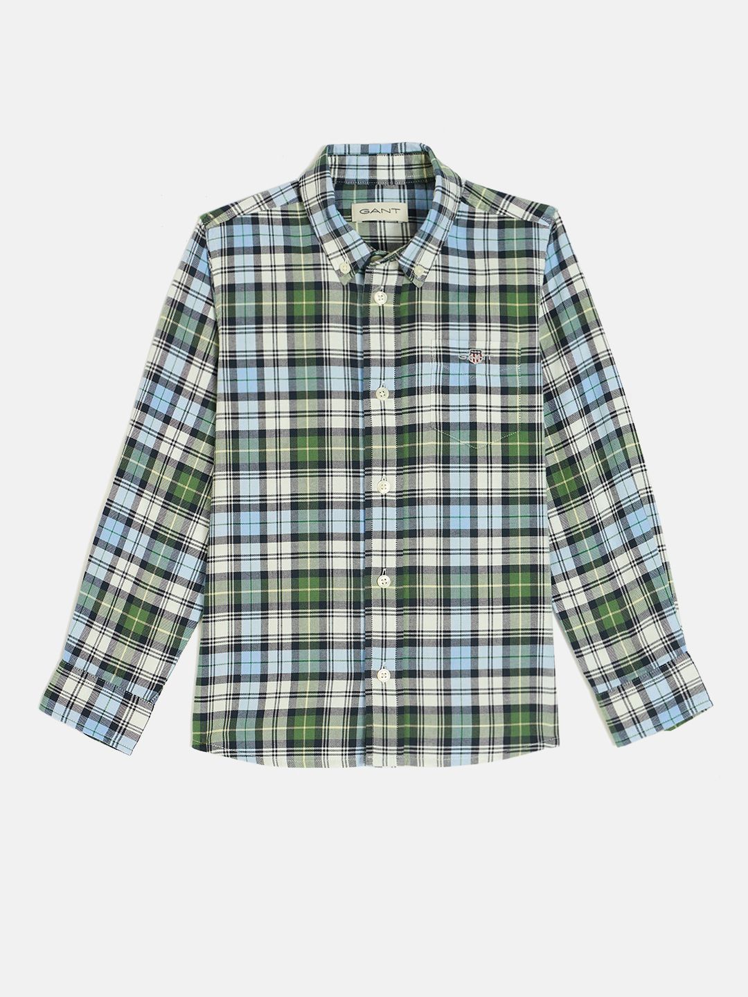 GANT Boys Button-Down Collar Oxford Checked Cotton Casual Shirt