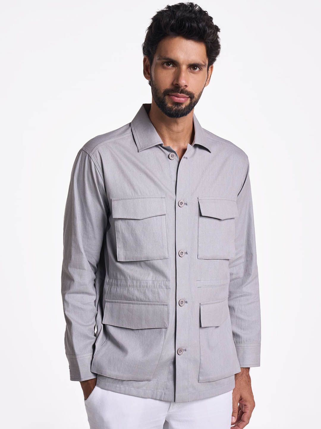 Terra Luna Men Spread Collar Solid Cotton Casual Tailored Jacket