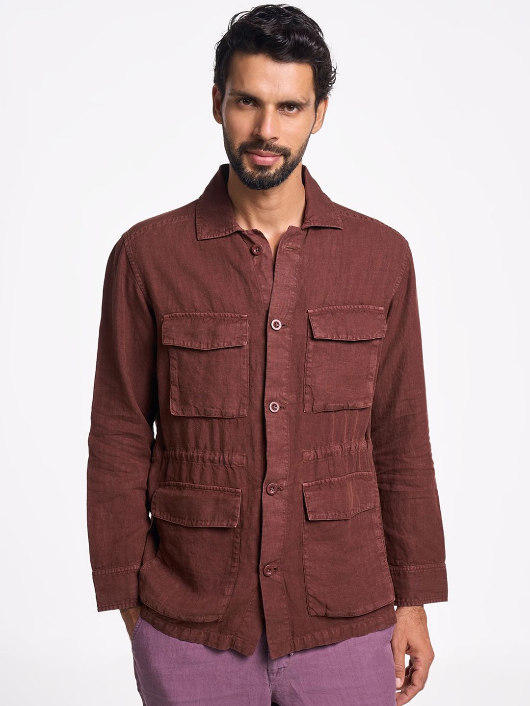 Terra Luna Men Spread Collar Solid Cotton Casual Tailored Jacket