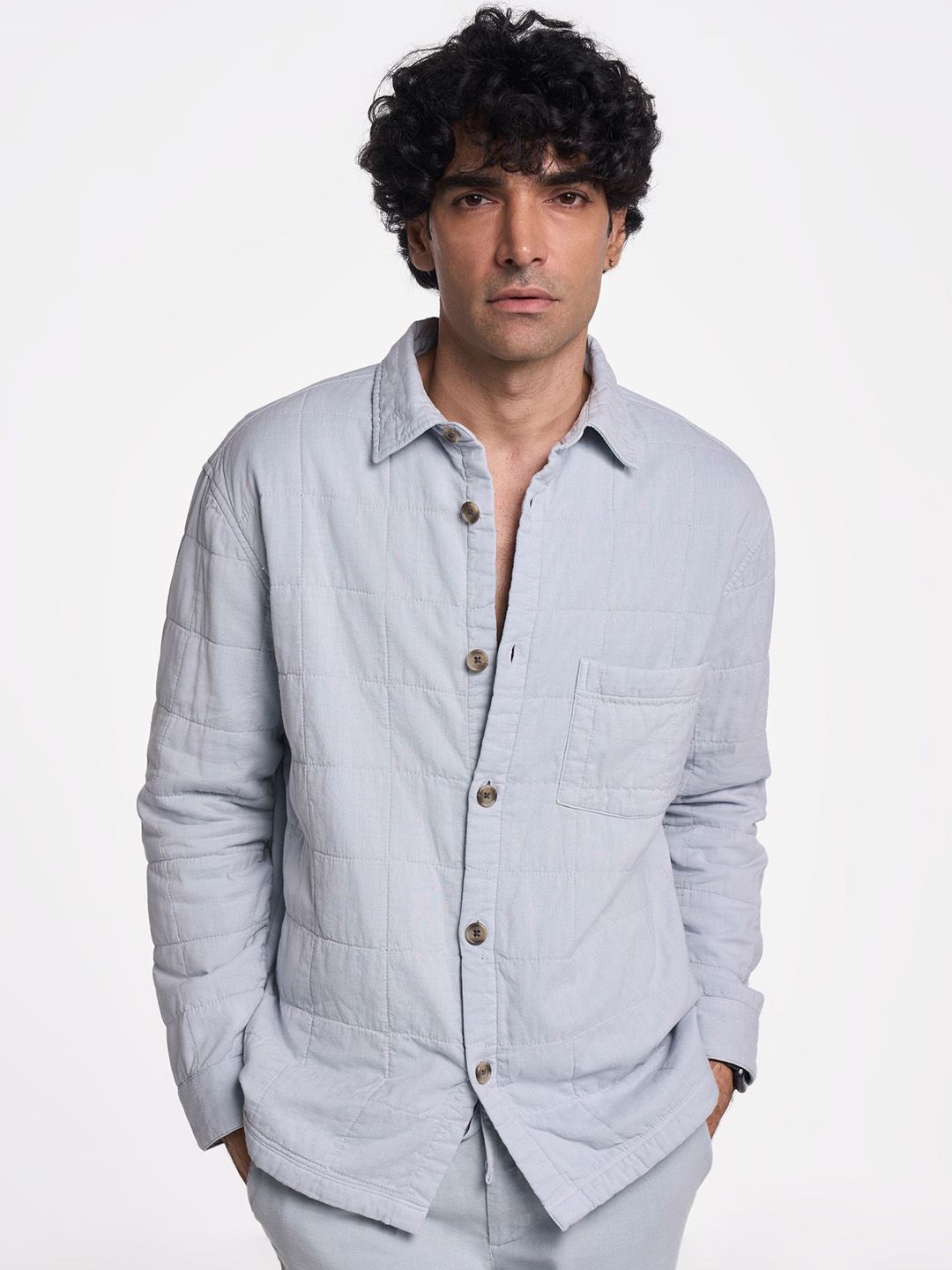 Terra Luna Men Spread Collar Solid Cotton Casual Tailored Jacket