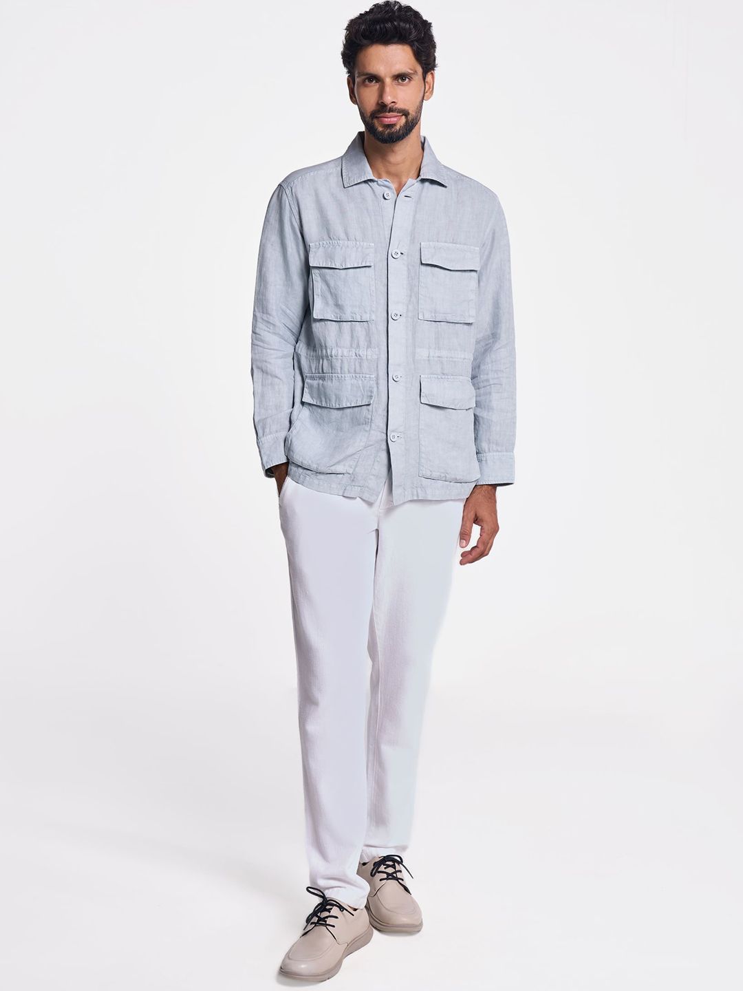 Terra Luna Men Spread Collar Washed Solid Cotton Casual Denim Jacket