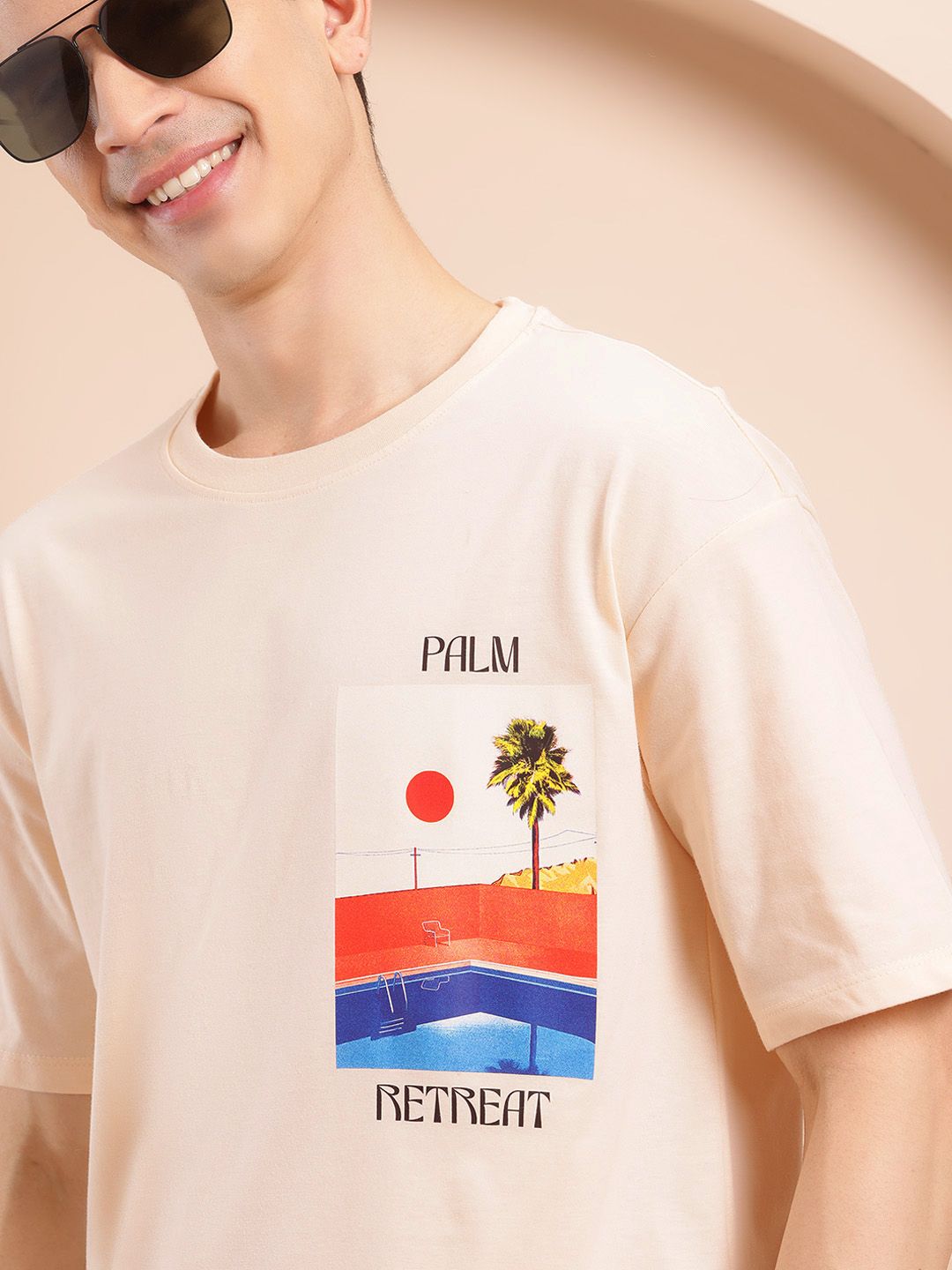Mast & Harbour Printed Drop-Shoulder Sleeves Relaxed T-shirt