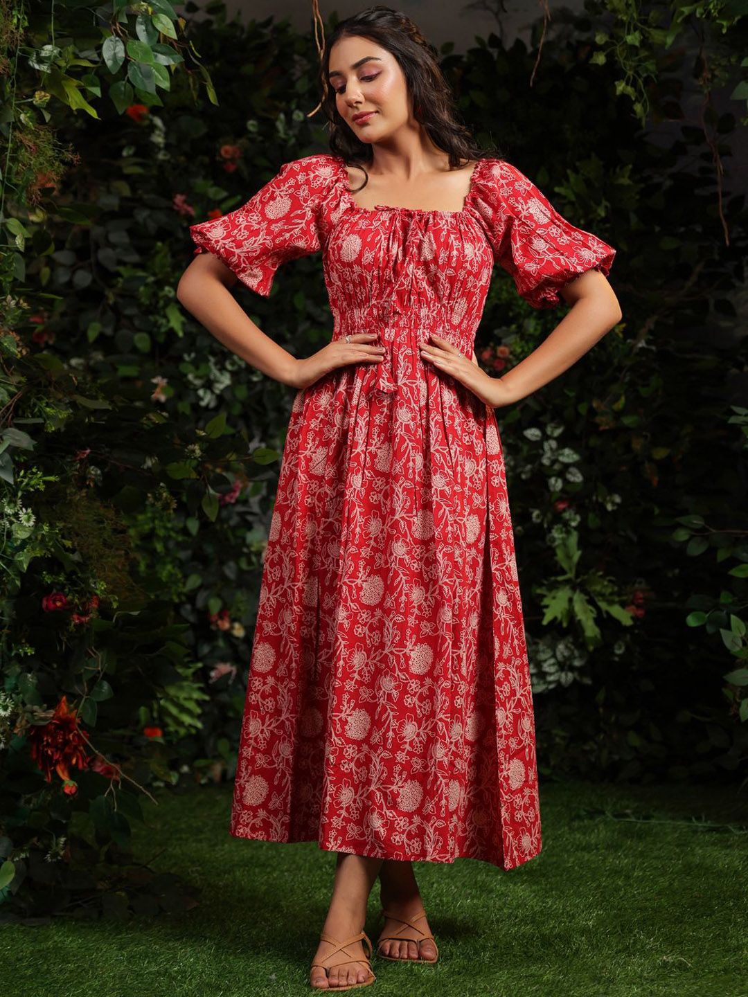 open lace back dress Red Printed Long Sleeve Wrap Midi Dress – AX Paris main image 1