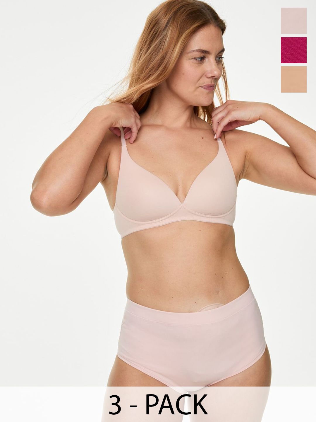 Marks & Spencer Women Pack Of 3 High-Rise Brazilian Stoma Boy ShortsT618782BCYCLAMEN