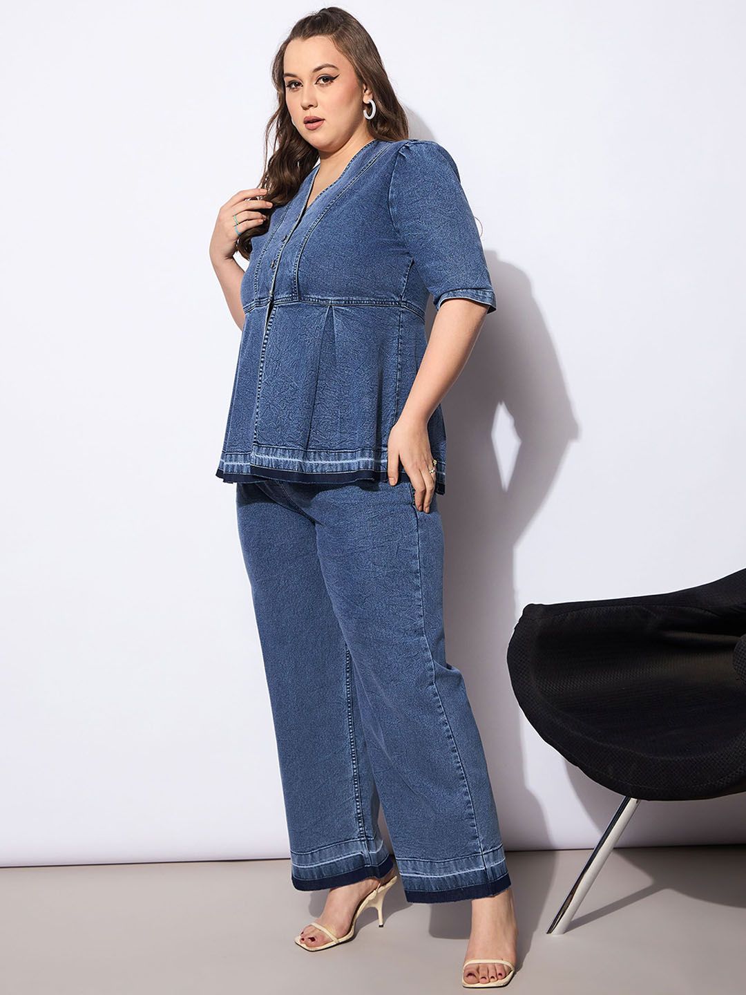 Buy SASSAFRAS Curve V-Neck Peplum Top With Trouser - Co-Ords for