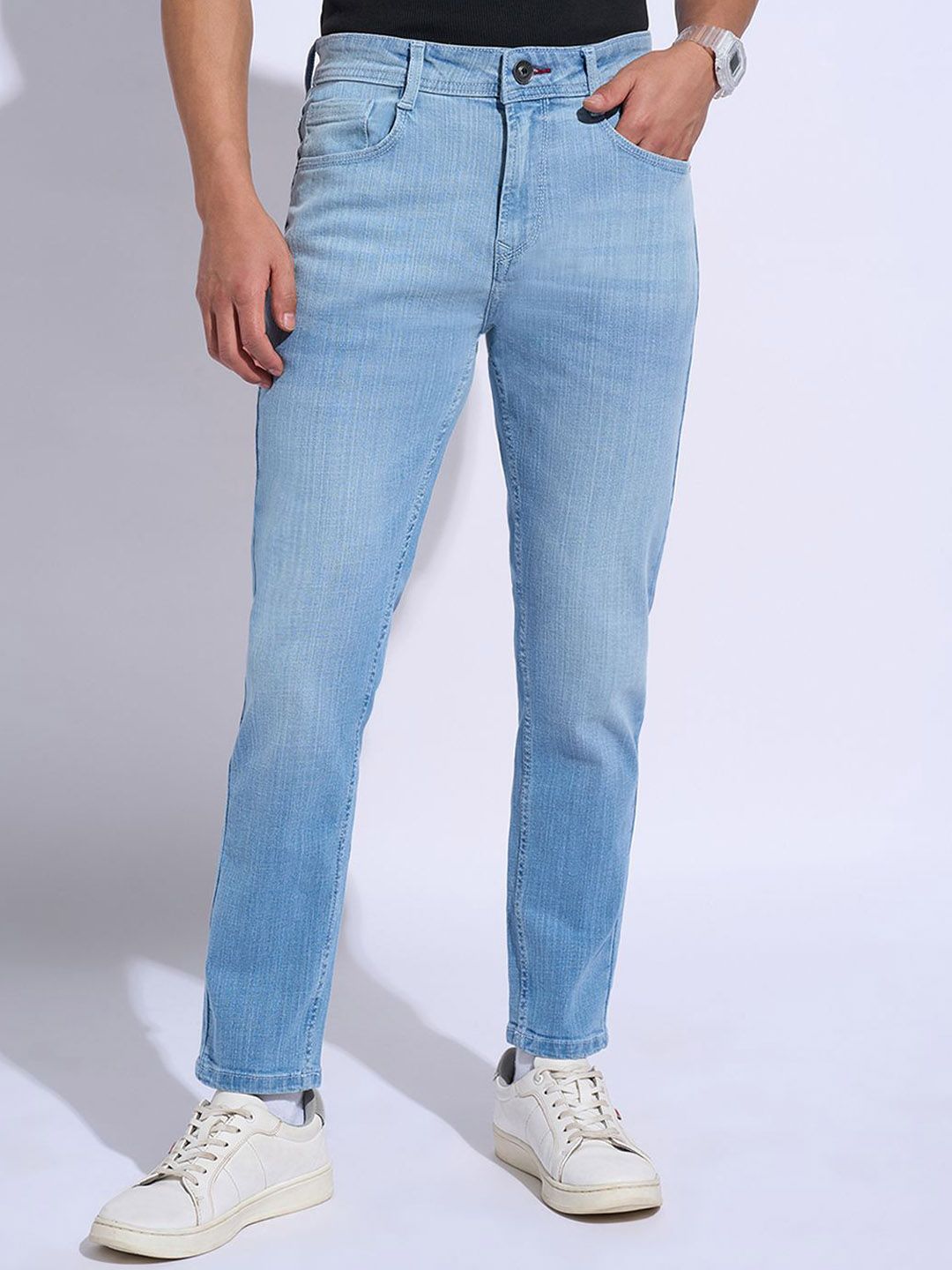 SF JEANS by Pantaloons Men Slim Fit Low Distress Light Fade Jeans