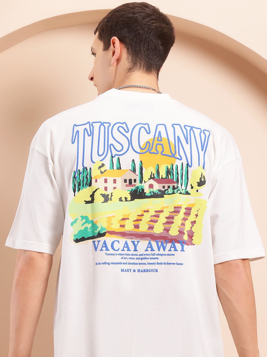 Mast & Harbour Printed Drop-Shoulder Sleeves Oversized T-shirt