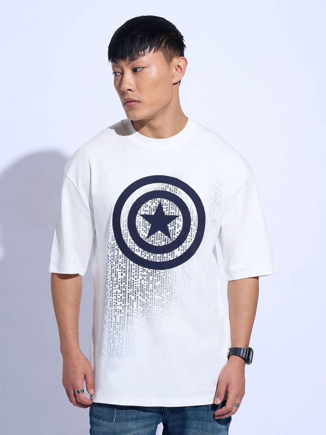 SF JEANS by Pantaloons Men Captain Marvel Graphic Printed Cotton Oversized T-shirt