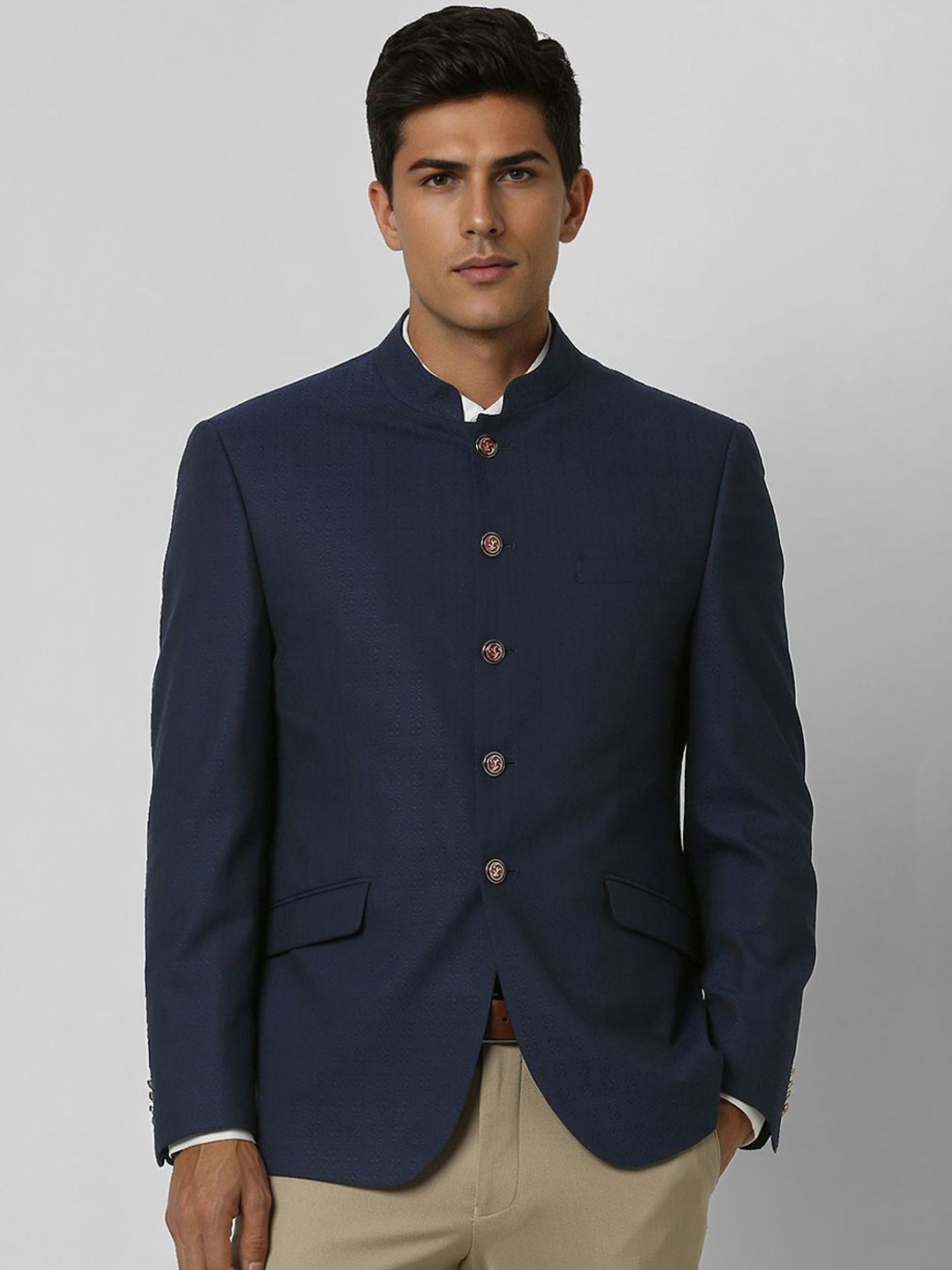 Van Heusen Mandarin Collar Long Sleeves Single Vent Slim Fit Bandhgala Blazer