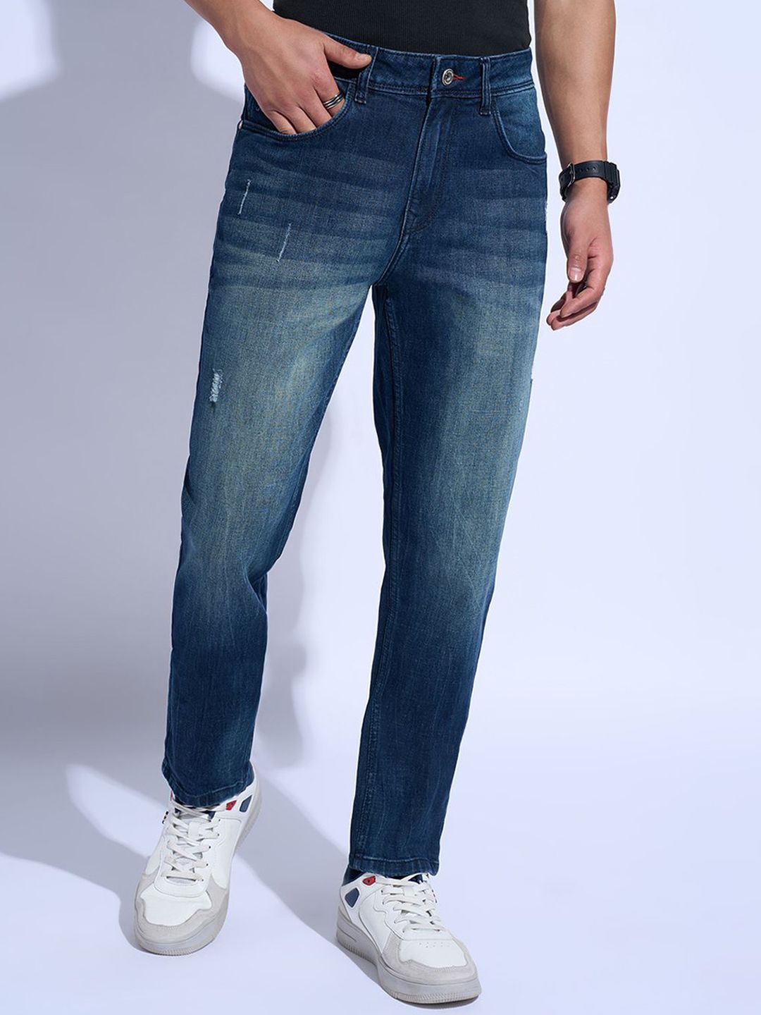 SF JEANS by Pantaloons Men Slim Fit Low Distress Light Fade Jeans
