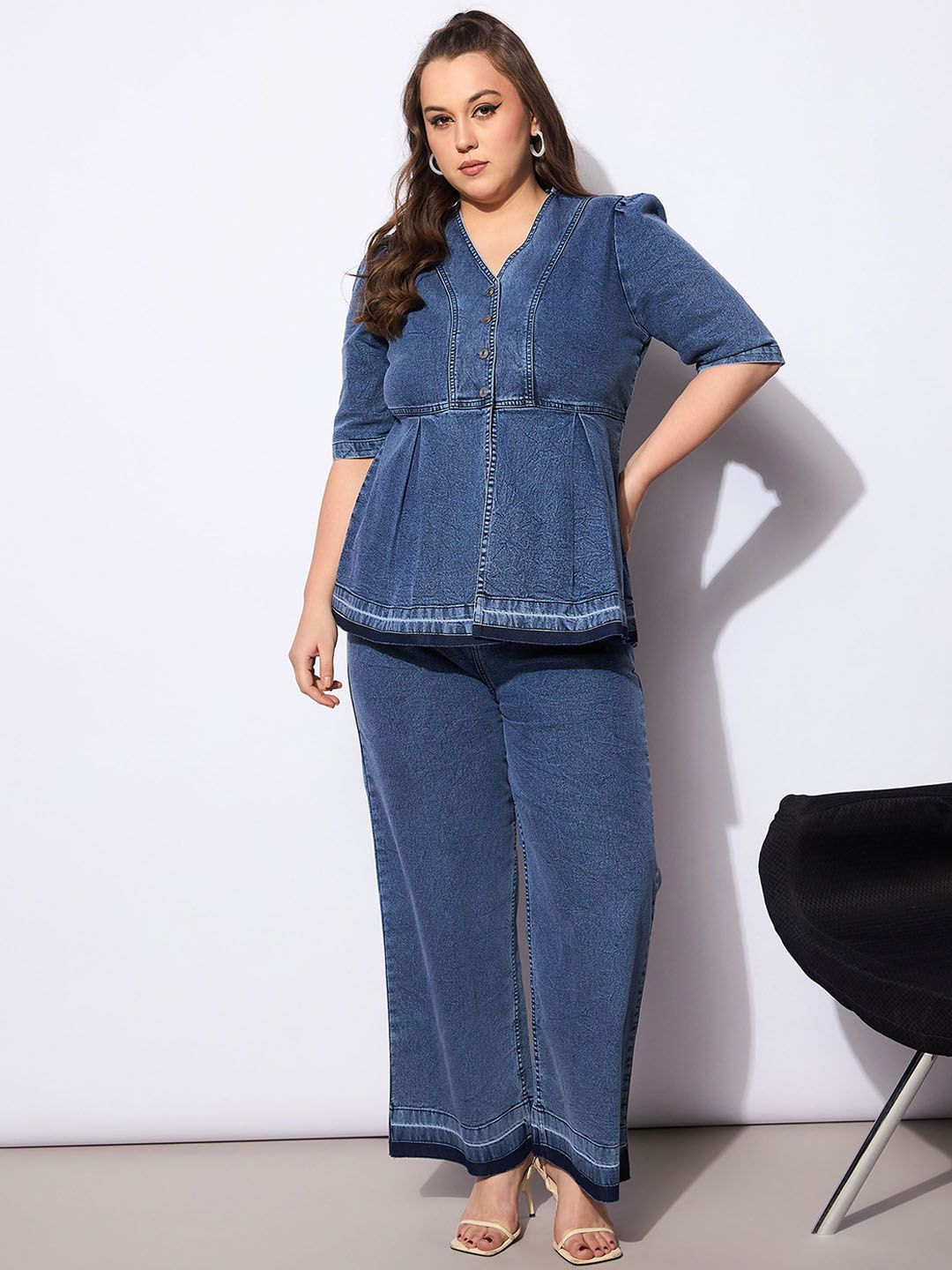 Buy SASSAFRAS Curve V-Neck Peplum Top With Trouser - Co-Ords for