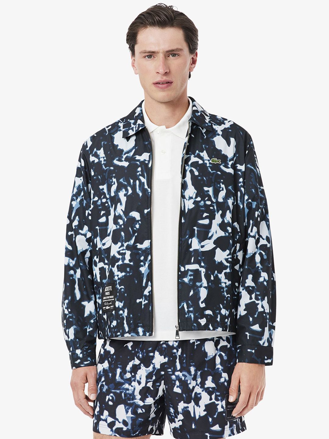Lacoste Men Spread Collar Abstract Printed Casual Tailored Jacket