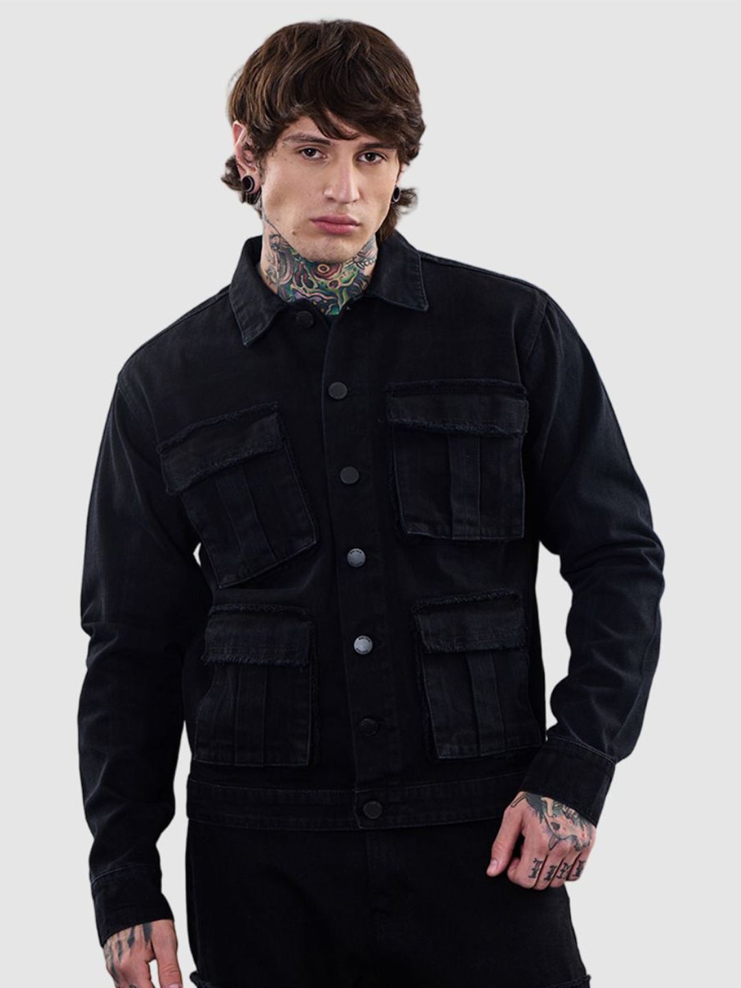 Men Revolution Solid Pure Cotton Utility Pockets Denim Jacket Offers & Cashback