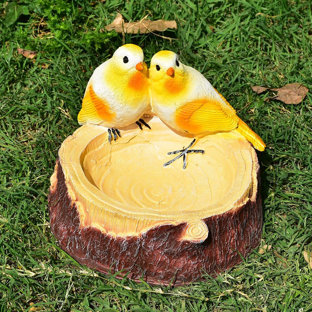 Vikarafty Birdbath and Bird Feeder Yellow Polyresin Natural Living Room Small Showpiece - 6.7 Inches