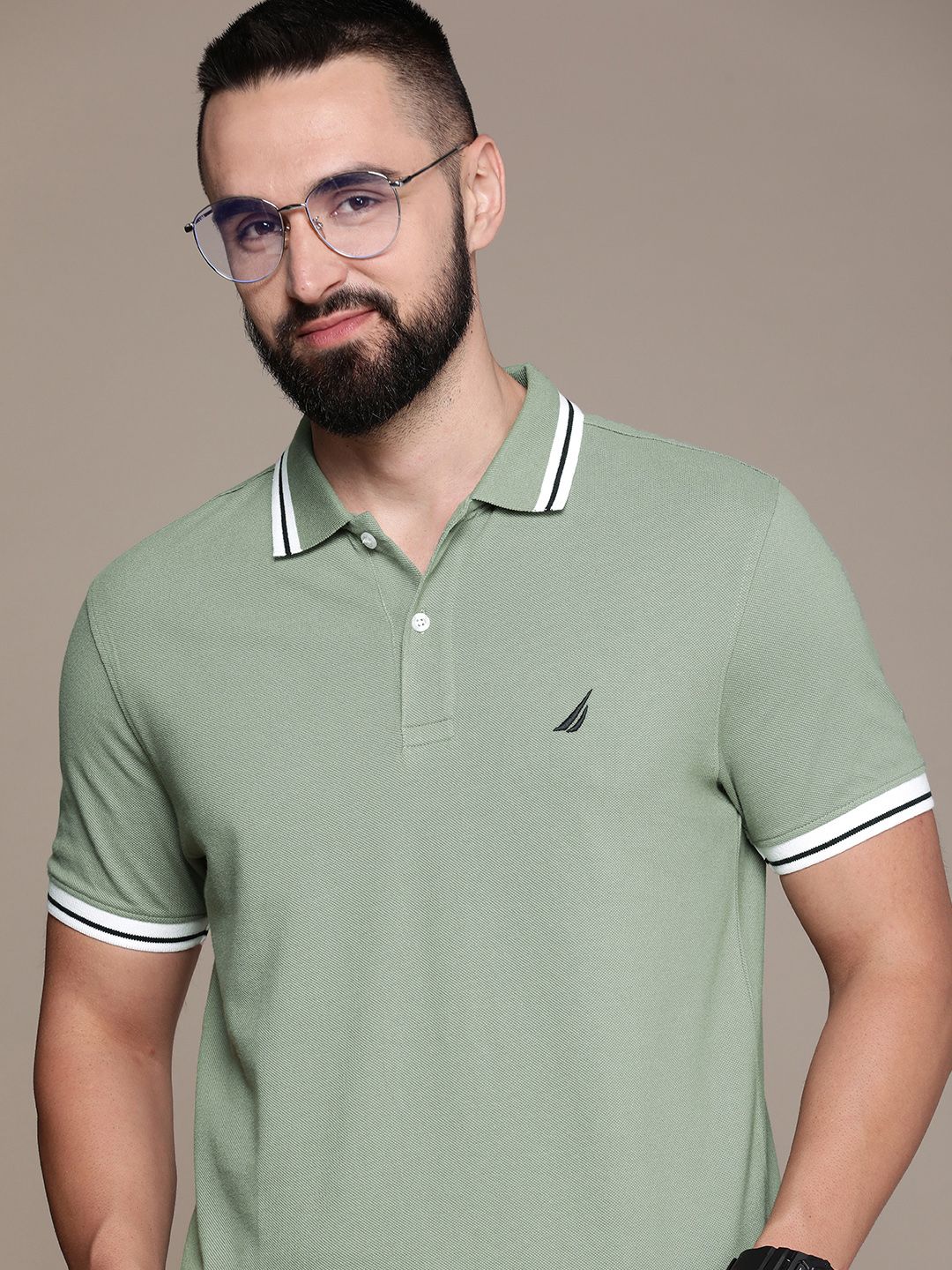 Nautica Solid Polo Collar Pure Cotton T-shirt