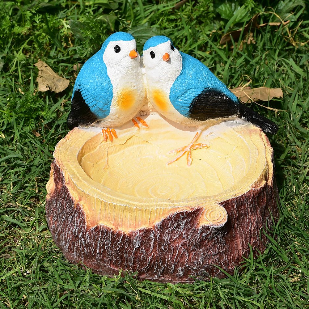 Vikarafty Birdbath and Feeder Blue Polyresin Glossy Living Room Large Showpiece - 8.9 Inches