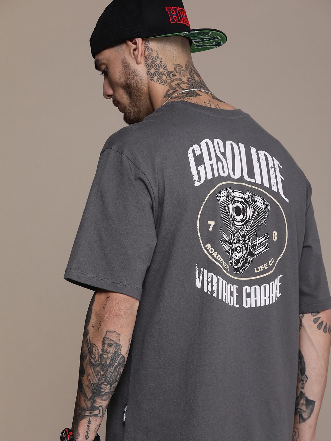 The Roadster Life Co. Printed Drop-Shoulder Sleeves Pure Cotton T-shirt