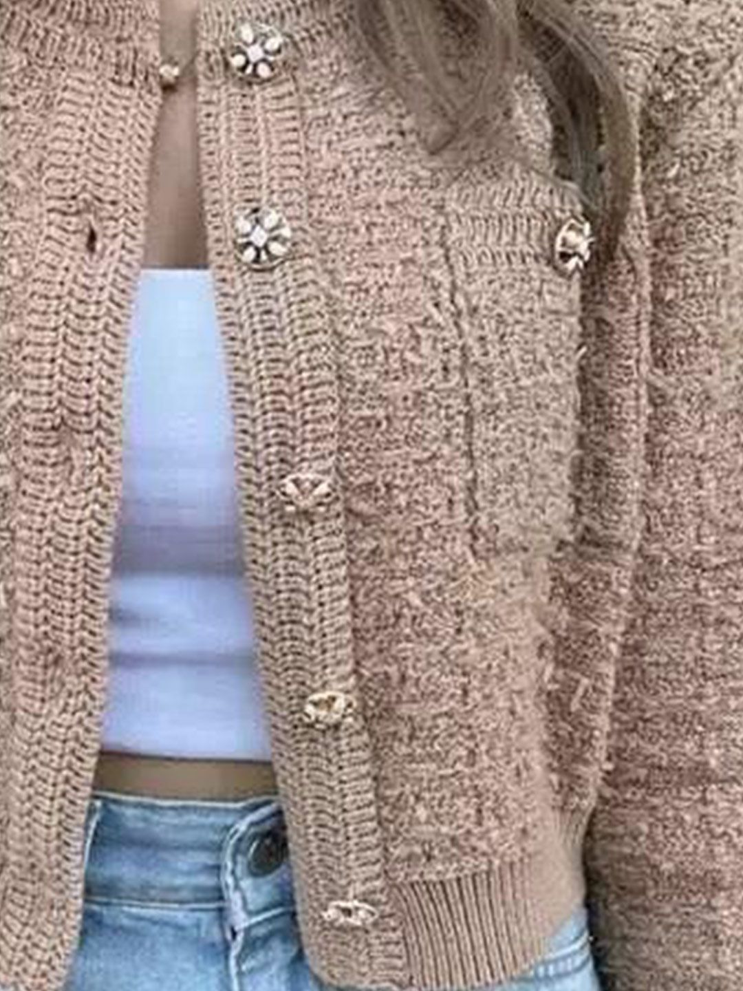 Buy Miss Mosa By Akanksha Beige Elena Cropped Button Down Cardigan