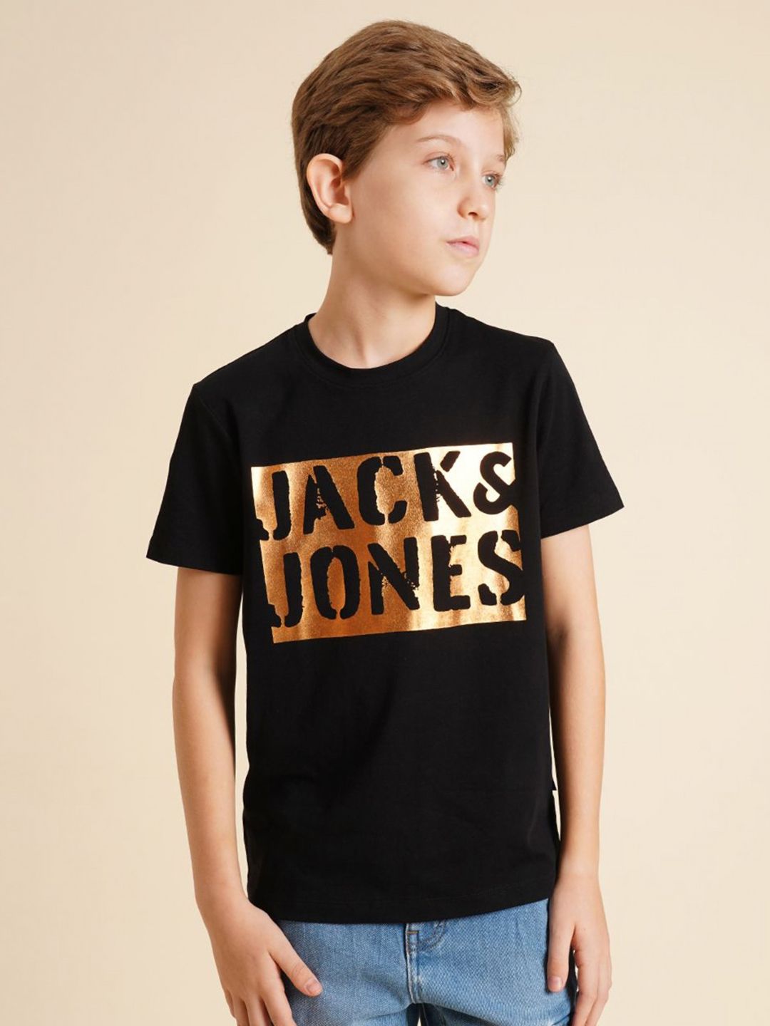 Jack & Jones Junior Jack & Jones Junior Boys Typography Printed Round Neck Cotton T-shirt