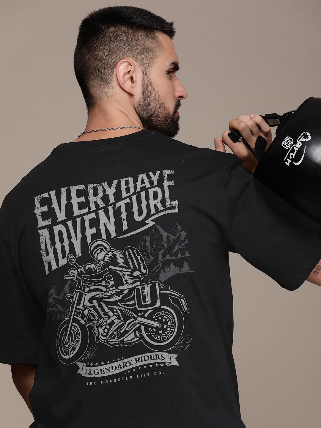 The Roadster Lifestyle Co. Oversized Fit Pure Cotton Graphic Printed Drop-Shoulder Sleeves Casual T-shirt
