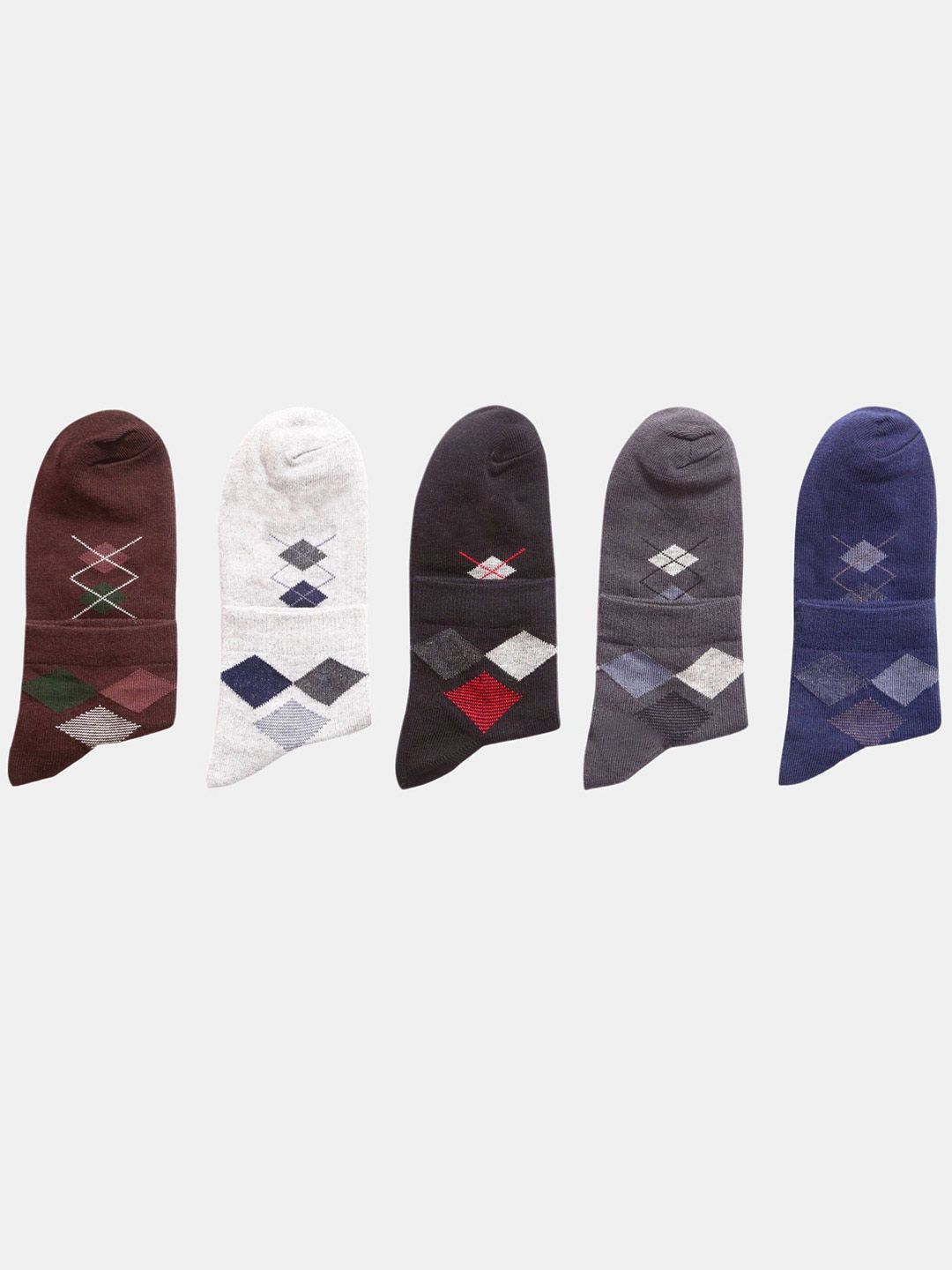 N2S NEXT2SKIN Men Pack Of 5 Argyle Patterned Cotton Ankle-Length Socks