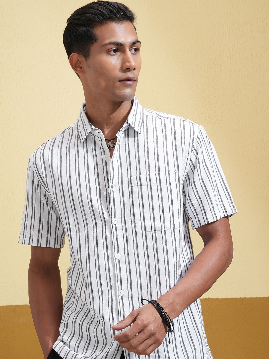 Locomotive Premium Men Dobby Textured Striped Relaxed Shirt