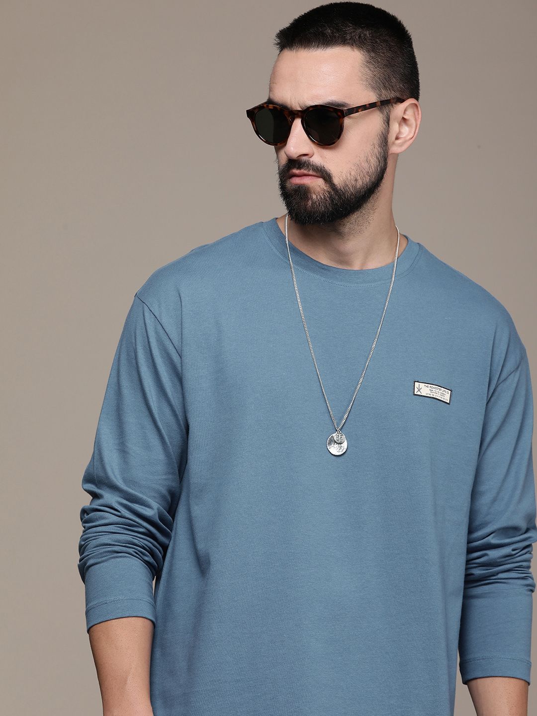The Roadster Life Co. Pure Cotton Solid Drop-Shoulder Sleeves Casual T-shirt