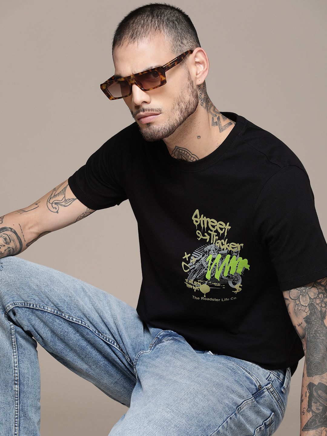 The Roadster Lifestyle Co. Oversized Fit Pure Cotton Graphic Printed Casual T-shirt