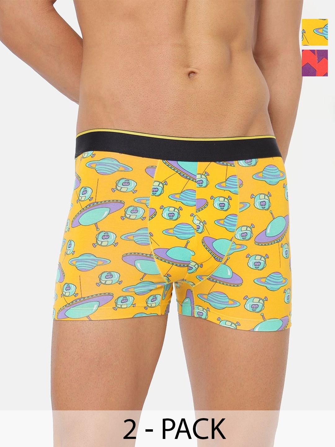 Bummer Men's Pack Of 2 Printed Micro Modal Trunks Underwear TRCHMC02S