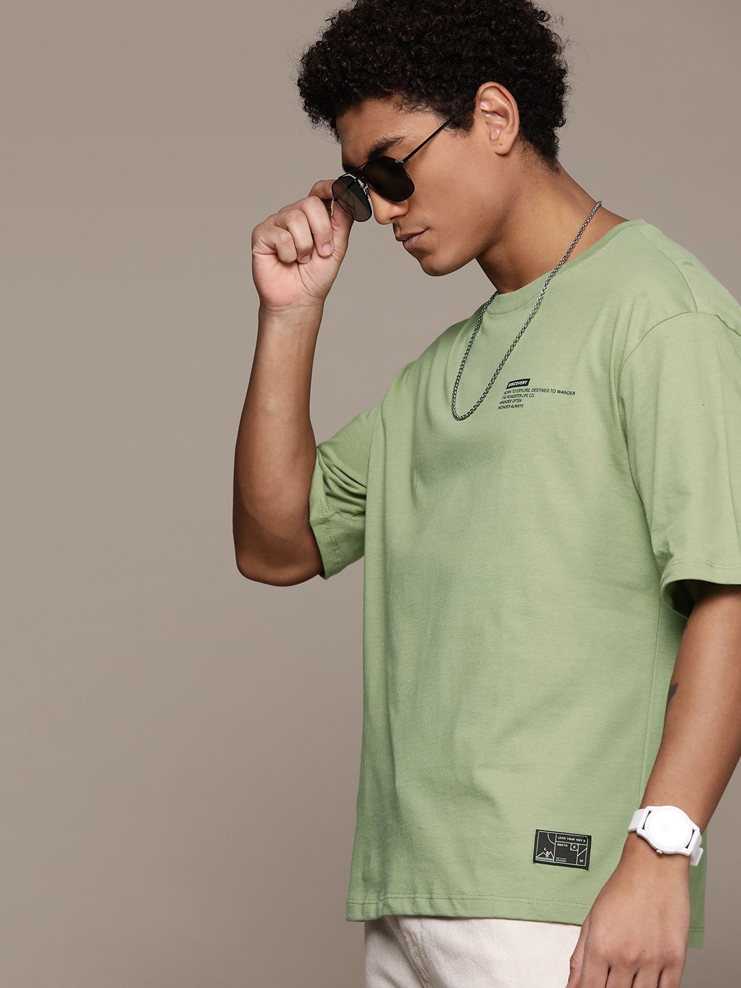 The Roadster Lifestyle Co. Printed Detail Pure Cotton Relaxed T-shirt