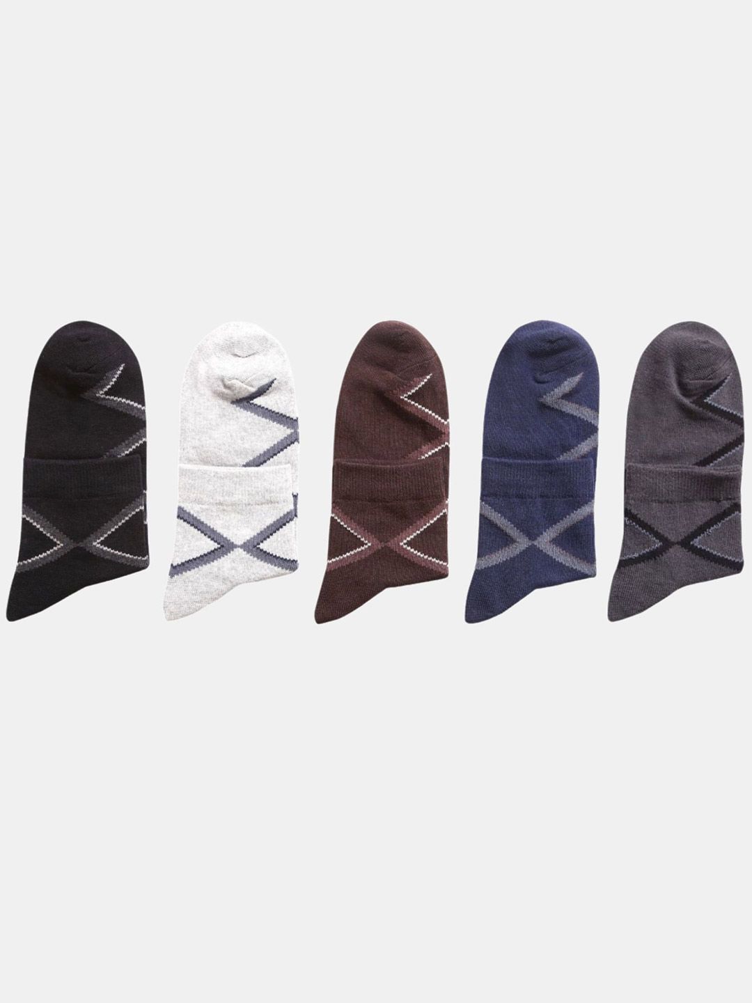 N2S NEXT2SKIN Men Pack Of 5 Patterned Cotton Ankle-Length Socks