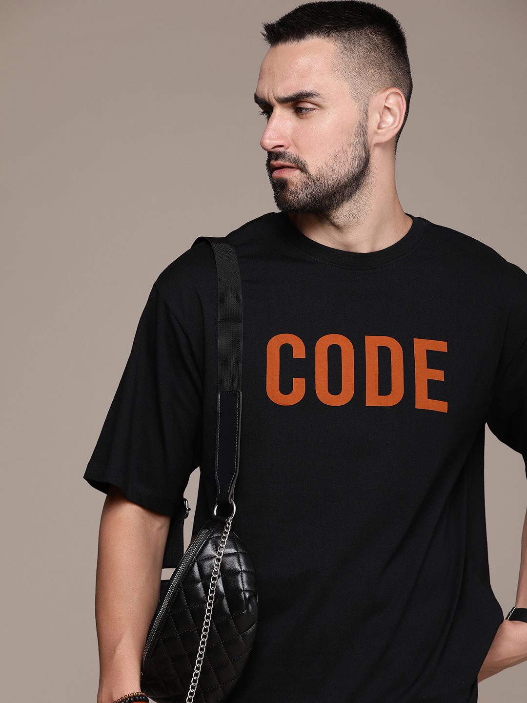 The Roadster Lifestyle Co. Oversized Fit Typography Printed Drop-Shoulder Sleeves Pure Cotton T-shirt
