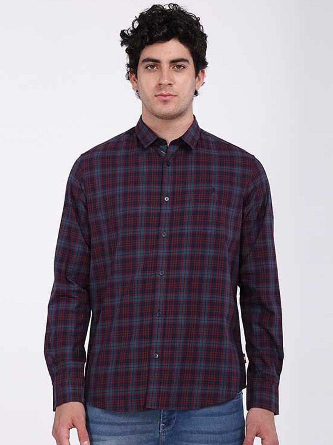 Indian Terrain Indian Terrain Men Classic Fit Spread Collar Tartan Checked Cotton Casual Shirt