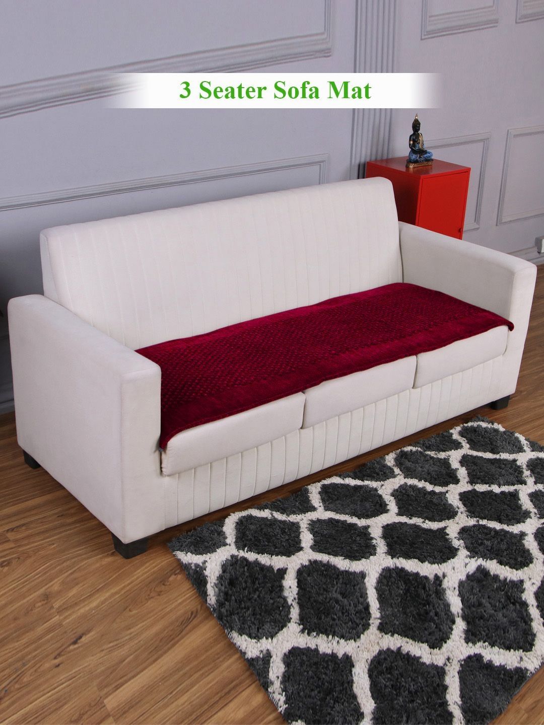 HOKIPO Handloom made thick poly Reversible Velvet Straight 3 Seater Sofa Mat-23x67In