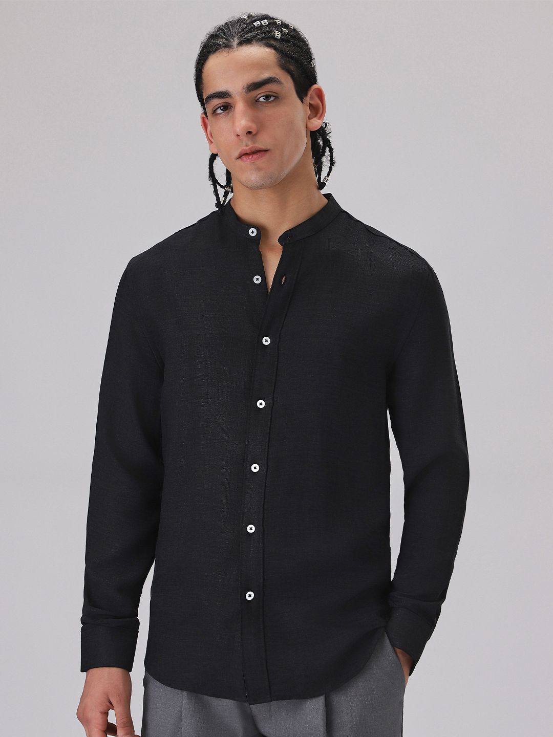 Black Mandarin Collar Shirt Banana Club Black Mandarin Collar Shirt