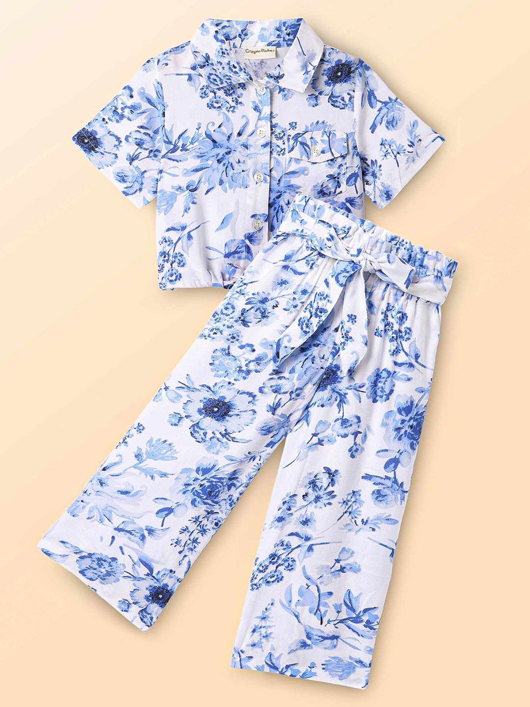 CrayonFlakes Girls Printed Short Sleeves Shirt With Palazzo