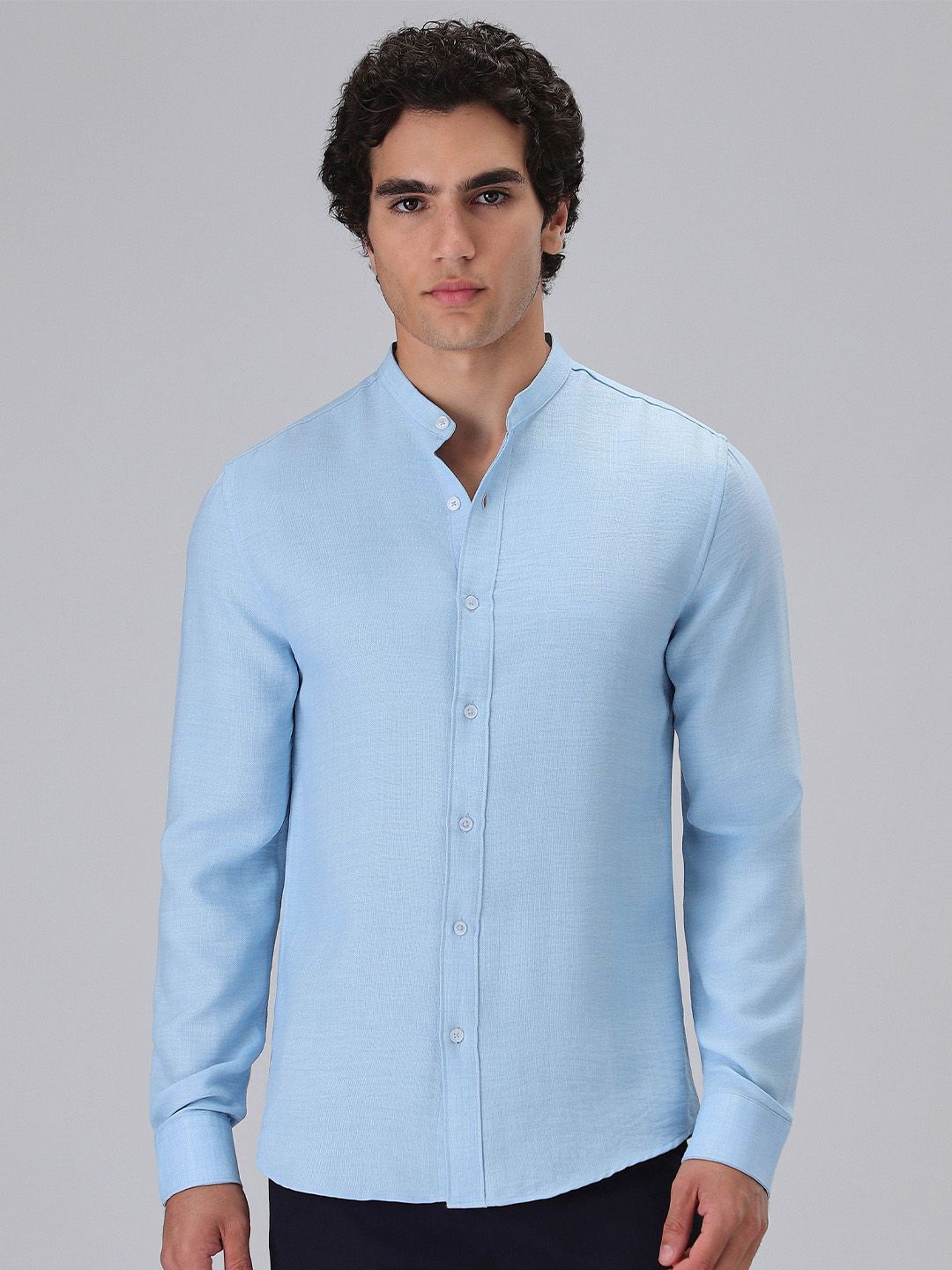 Mandarin Collar Shirt Banana Club Men Light Blue Mandarin Collar Shirt
