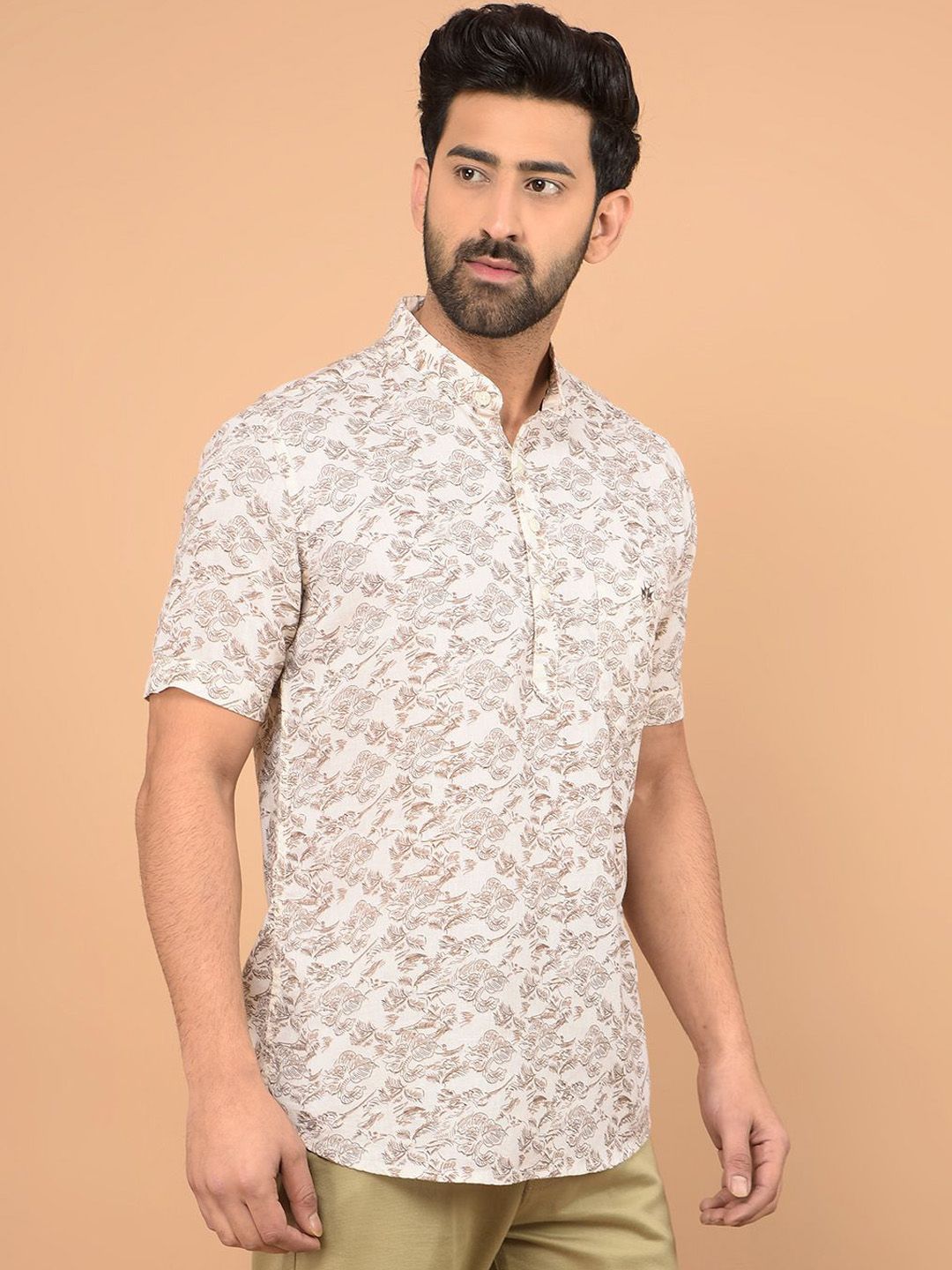 Crimsoune Club Floral Printed Band Collar Straight Kurta